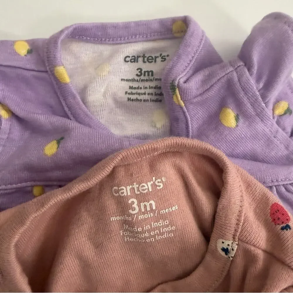 3x Carter’s Little Me romper ruffle puff short sleeve pink purple black
